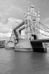 Sticker - Tower Bridge in London UK. Black and white photo vintage style.