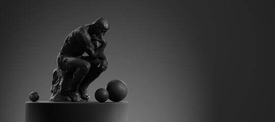 Black Thinking Man Statue 3d Render