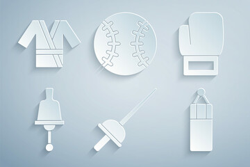 Sticker - set fencing, boxing glove, ringing bell, punching bag, baseball ball and japanese costume kimono ico