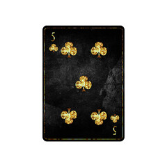 Wall Mural - Five of Clubs, grunge card isolated on white background. Playing cards. Design element.