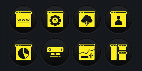 Sticker - Set Graph chart infographic, Create account screen, Search engine, Financial growth increase, Cloud download, Browser setting, window and icon. Vector