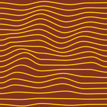 Minimalistic Linear Seamless Pattern With Yellow Wavy Distorted Thin Horizontal Lines On A Brown Background. Vector Abstract Geometric Background