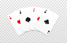 Vector Playing Cards Png. Playing Cards On An Isolated Transparent Background. Four Aces Png, Red, Black Cards. Gambling. Poker.