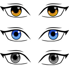 Wall Mural - Colorful eyes collection isolated on white, modern design, Cartoon woman eyes and eyebrows with lashes. Isolated vector illustration. Can used for T-shirt print, poster and cards. cartoon anime eyes