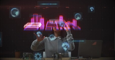 Poster - Animation of data processing over biracial woman using vr headset