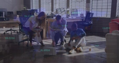 Poster - Animation of data processing over diverse business people at meeting