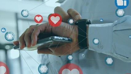 Poster - Animation of social media icons over network of connections in background