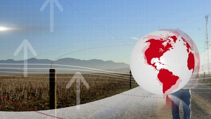 Poster - Animation of globe and arrows over engineer and wind turbine