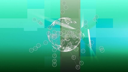 Poster - Animation of globe with icons and data processing over wind turbine