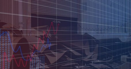 Poster - Animation of financial data and graphs over junkyard
