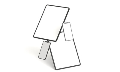 Illustration 3d render of isometric rectangles simulating a telephone in a 3d space with blank spaces. From different perspectives and views to help rock up for applications. iPad iPhone