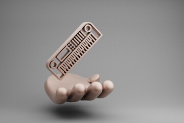 Poster - Beautiful abstract illustrations Golden Hand Holding musical Long Synthesizer symbol icon on a gray background. 3d rendering illustration. Background pattern for design.