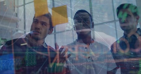 Poster - Animation of data processing over diverse business people talking
