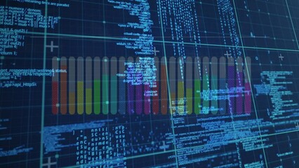 Poster - Animation of data processing and colorful graph on navy background