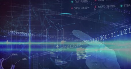 Poster - Animation of data processing, fingerprint scanning and shields with padlock on navy background