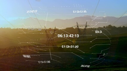 Poster - Animation of coordinates and connections over electricity poles at sunset