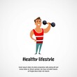 Healthy lifestyle, strongman character with barbell vector illustration