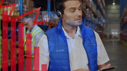 Poster - Animation of financial graph over caucasian male warehouse worker