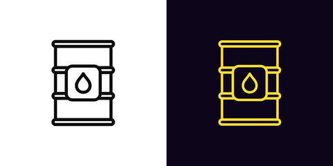 Sticker - Outline oil barrel icon, with editable stroke. Linear oil barrel with drop sign, oil trading pictogram. Fuel export and import