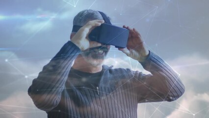 Poster - Animation of data processing over caucasian man using vr headset