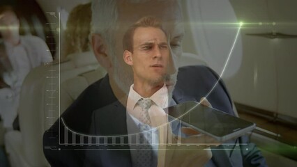 Poster - Animation of data processing over caucasian businessman talking on smartphone