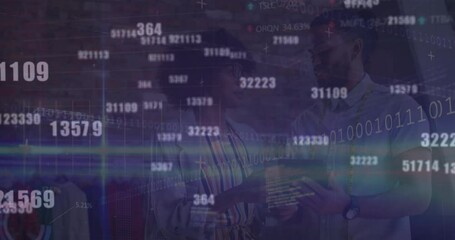 Poster - Animation of data processing over diverse business people talking