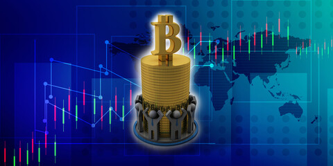 Poster - 3d rendering man holding bitcoin sign 
