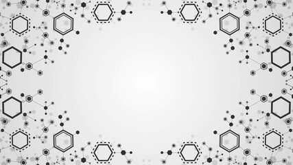 Poster - Vector halftone background frame for icons, symbols. Pattern of hexagons, lines. Geometric puzzle plexus design. Chemical chain of molecules. Poster for technology, business, science, medicine.