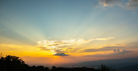 Wall Mural - colorful sunset and sunrise with clouds. blue and orange color of nature