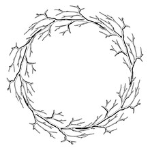 Frame With Dry Bare Branches. Decorative Natural Twigs.