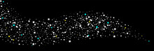 Falling Confetti Stars. Black, White Colors. Blotches Of Bright Stars. Festive Background. Abstract Texture On A Black Background. Vector Illustration, Eps 10