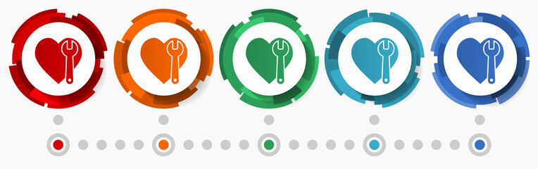 Aufkleber - Wrench and heart concept vector icon set, flat design pointers, infographic template