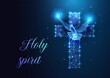 Concept of Pentecost Sunday, Holy Spirit with Christian cross and dove on dark blue background