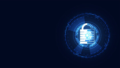 Poster - Abstract technology cyber security privacy information network concept padlock protection digital network internet link on hi tech blue future background