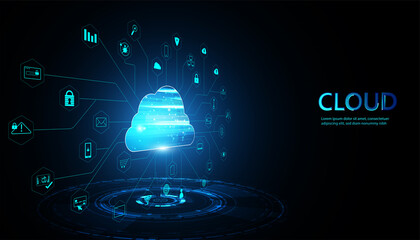 Poster - Abstract cloud technology with big data and interface concept Connection by collecting data in the cloud With large data storage systems on hi tech background.