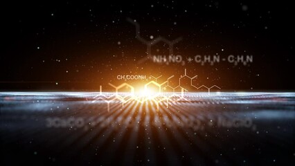 Poster - abstract chemical hexagon bonds and equations animation.