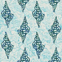 Aegean Teal Seashell Nautical Sealife Seamless Pattern. Grunge Distress Faded Linen Effect Background For Marine Home Decor Fabric Textiles. 