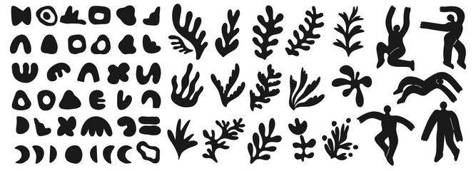 Wall Mural - Big set of different abstract shapes, plants and characters. Hand drawn doodles. Modern fashion illustration. Flat design, cartoon hand drawn, vector.