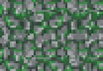 Poster - Khaki, camouflage pixel game background with grass and ground blocks. Stone wall with moss, soil and plants pixel texture. Retro computer game, eight-bit arcade platform level vector backdrop