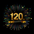 120th Anniversary celebration. Golden number 120th with sparkling confetti