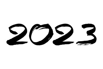 New year 2023. Date and numbers. Black ink drawing. Horizontal front view. Vector simple flat graphic hand drawn illustration. Isolated object on a white background. Isolate.