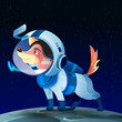 Cute dog dressed as an astronaut. Astronaut dog in a helmet. moon and space