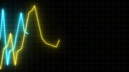 Aufkleber - Colorful moving chart lines. Motion. Graphic lines moving in waves on black background. Moving neon lines of graph. Business animation