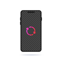 Poster - Phone with reboot sign. Mock up smartphone screen. Need to restart the screen. Data update notification. Mobile security concept, recycling. Stock Vector