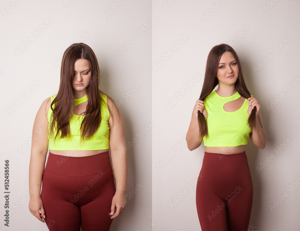 Comparison of women before and after weight loss. Diet and healthy