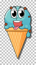 Blue Ice Cream Cone Cartoon Character Isolated