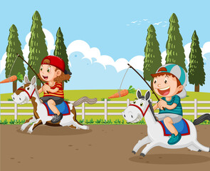 Wall Mural - Happy children riding horses