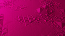 Atmospheric Futuristic Surface With Tetrahedrons. Hot Pink, Three-Dimensional 3d Background.