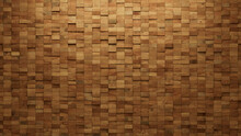 Timber, Wood Wall Background With Tiles. Natural, Tile Wallpaper With 3D, Rectangular Blocks. 3D Render