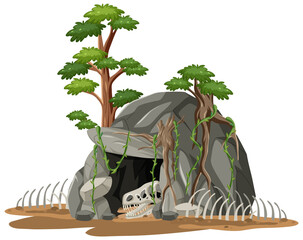 Sticker - Stone cave with fossils